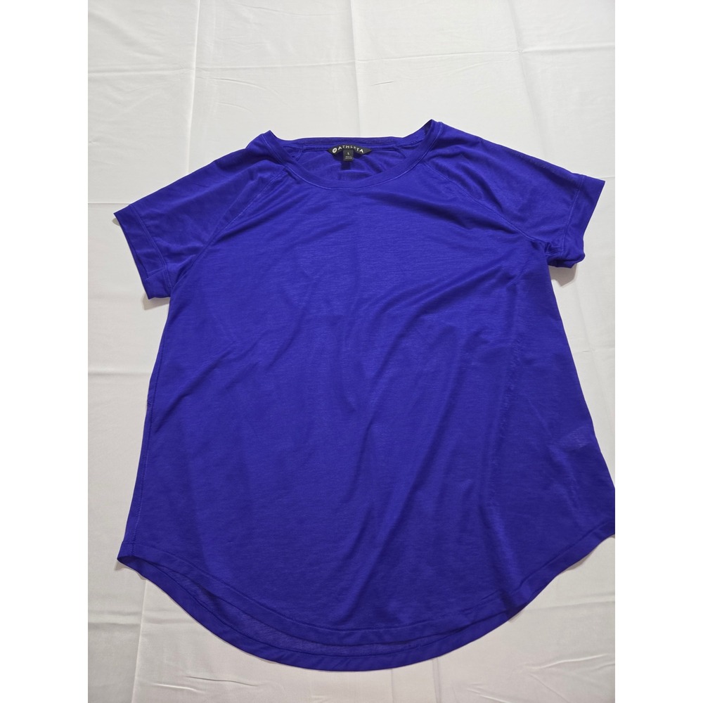 Athleta Womens Royal Blue Short Sleeve Active Top Size L Curved Hem Raglan
